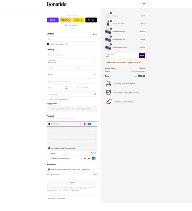 Bonafide checkout page showing Bonafide discount code box | Screenshot taken by SimplyCodes community member on Sep 12, 2025