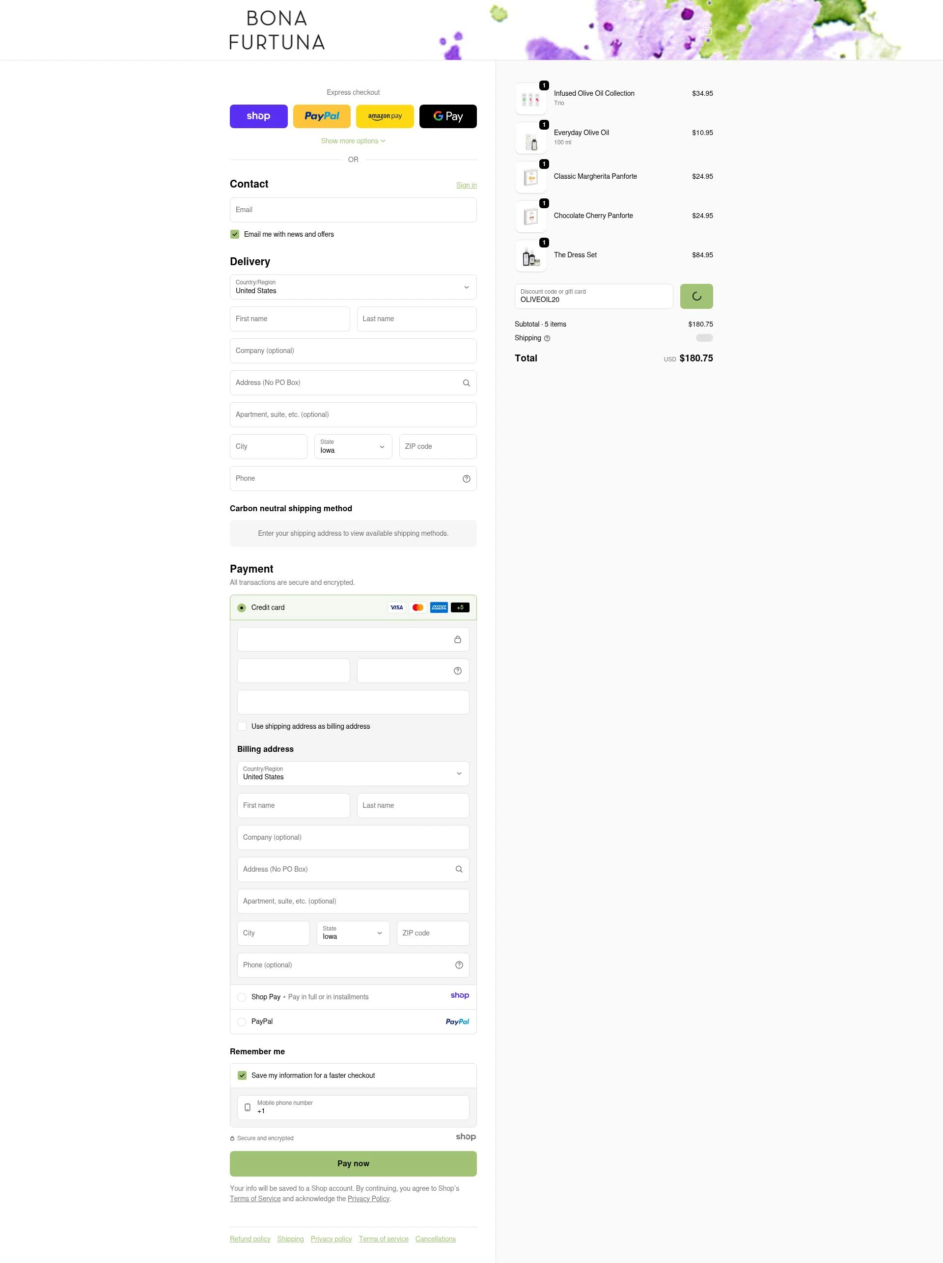 Bona Furtuna checkout page showing Bona Furtuna discount code box | Screenshot taken by SimplyCodes community member on Jan 5, 2026