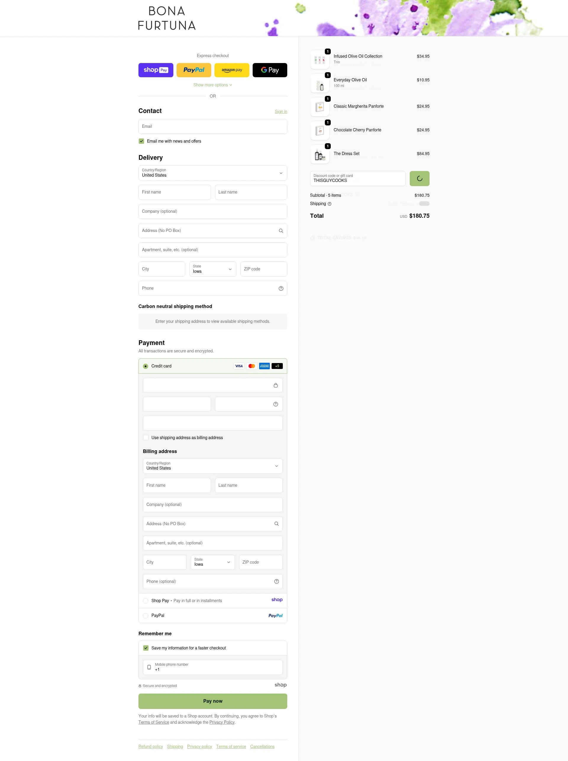 Bona Furtuna checkout page showing Bona Furtuna discount code box | Screenshot taken by SimplyCodes community member on Jan 10, 2026