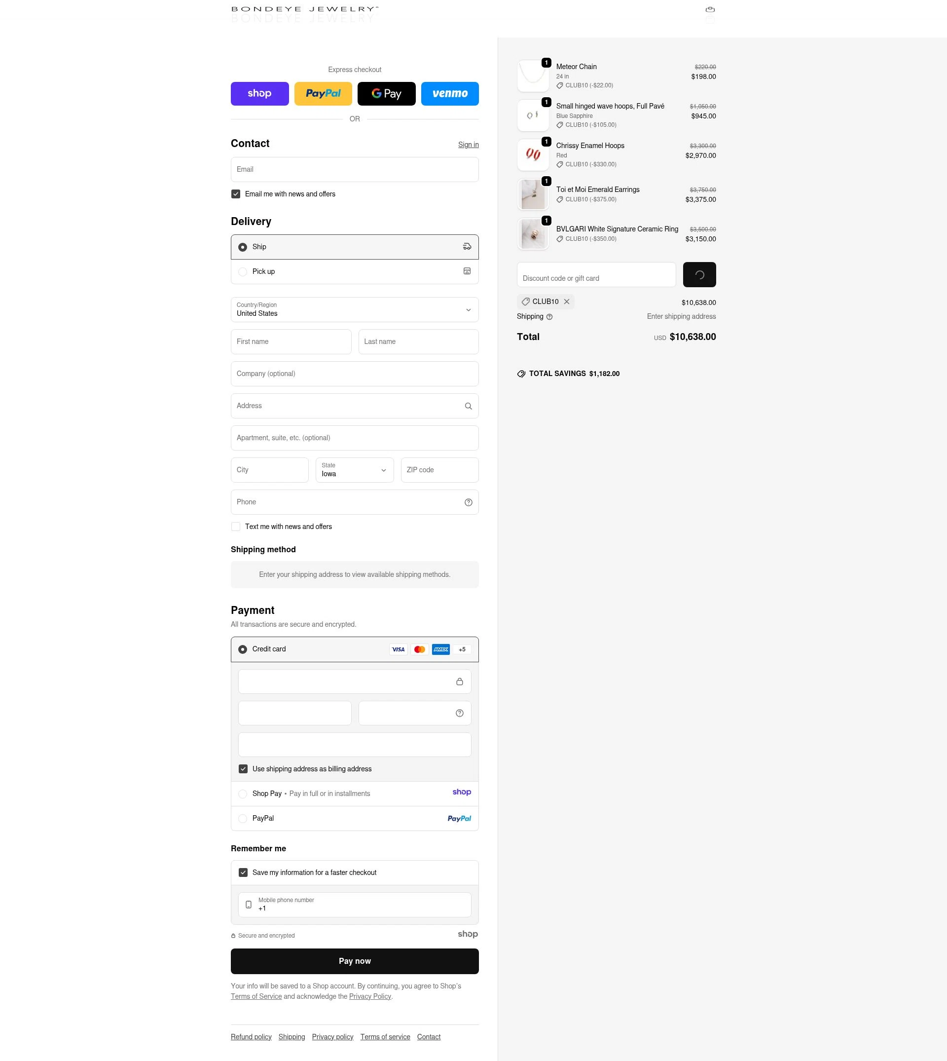 Bondeye Jewelry checkout page showing Bondeye Jewelry promo code box | Screenshot taken by SimplyCodes community member on Dec 30, 2025