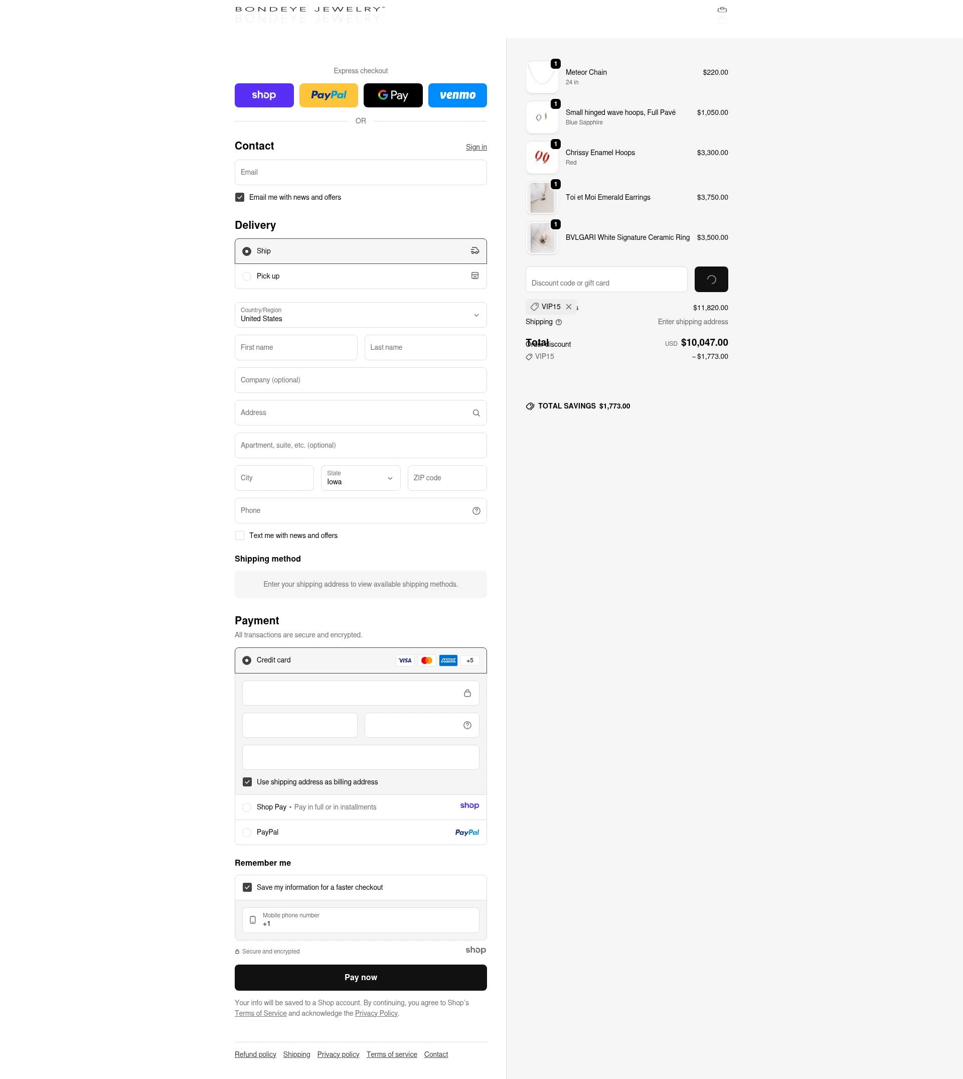 Bondeye Jewelry checkout page showing Bondeye Jewelry promo code box | Screenshot taken by SimplyCodes community member on Dec 30, 2025