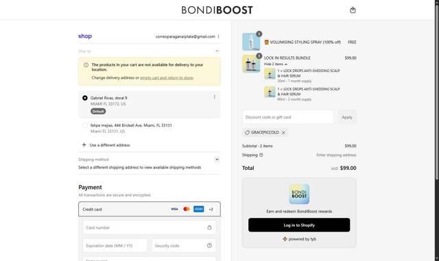 BondiBoost checkout page showing BondiBoost discount code box | Screenshot taken by SimplyCodes community member on Sep 10, 2025