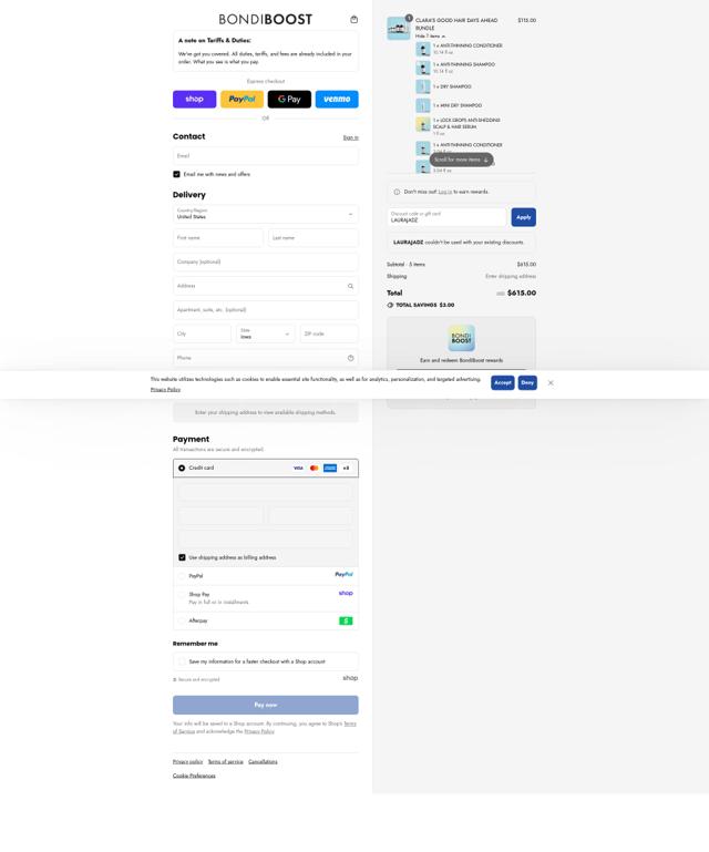 BondiBoost US checkout page showing BondiBoost US promo code box | Screenshot taken by SimplyCodes community member on Sep 11, 2025