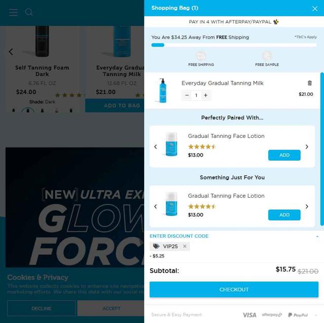 Bondi Sands US checkout page showing Bondi Sands US promo code box | Screenshot taken by SimplyCodes community member on Aug 28, 2025