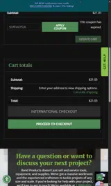 Bond Products coupon verification screenshot