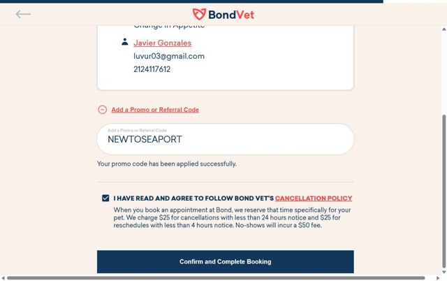 Bond Vet checkout page showing Bond Vet promo code box | Screenshot taken by SimplyCodes community member on Aug 30, 2025