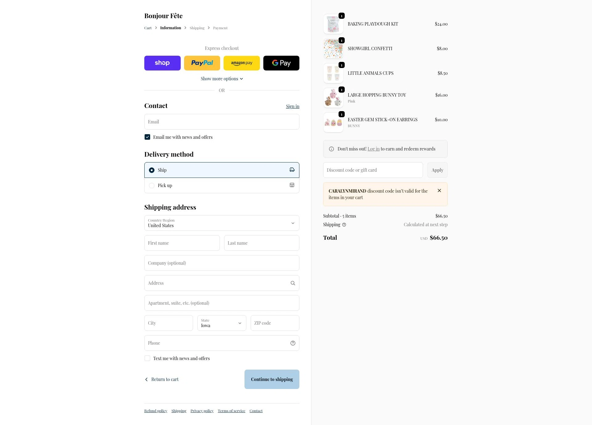 Bonjour Fête checkout page showing Bonjour Fête promo code box | Screenshot taken by SimplyCodes community member on Feb 5, 2026