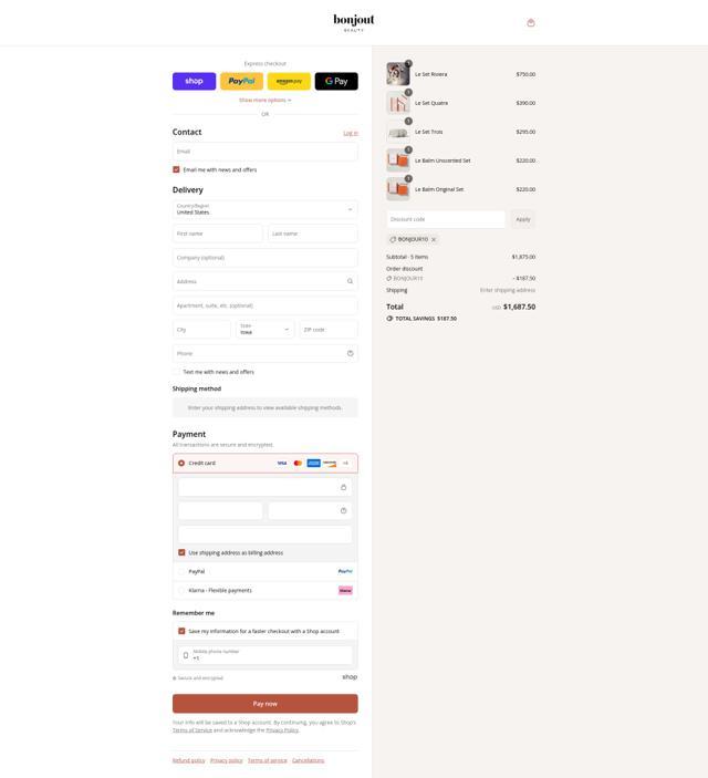 Bonjout Beauty checkout page showing Bonjout Beauty discount code box | Screenshot taken by SimplyCodes community member on Sep 4, 2025