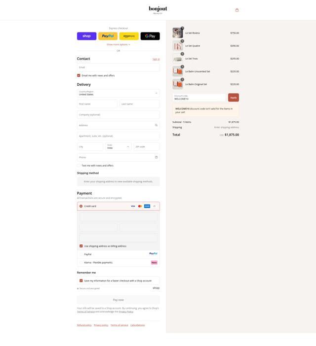 Bonjout Beauty checkout page showing Bonjout Beauty discount code box | Screenshot taken by SimplyCodes community member on Sep 12, 2025