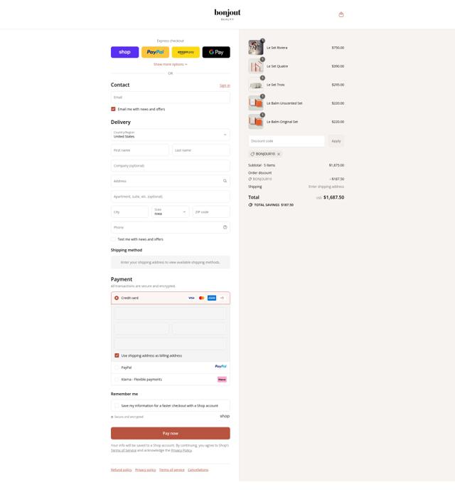 Bonjout Beauty checkout page showing Bonjout Beauty discount code box | Screenshot taken by SimplyCodes community member on Sep 12, 2025