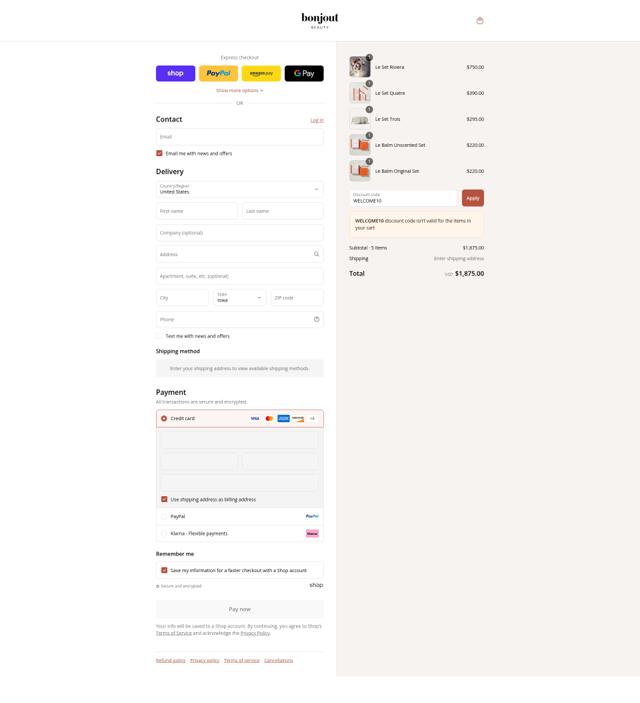 Bonjout Beauty checkout page showing Bonjout Beauty discount code box | Screenshot taken by SimplyCodes community member on Aug 31, 2025