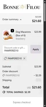 PAMPERED10 coupon verification screenshot
