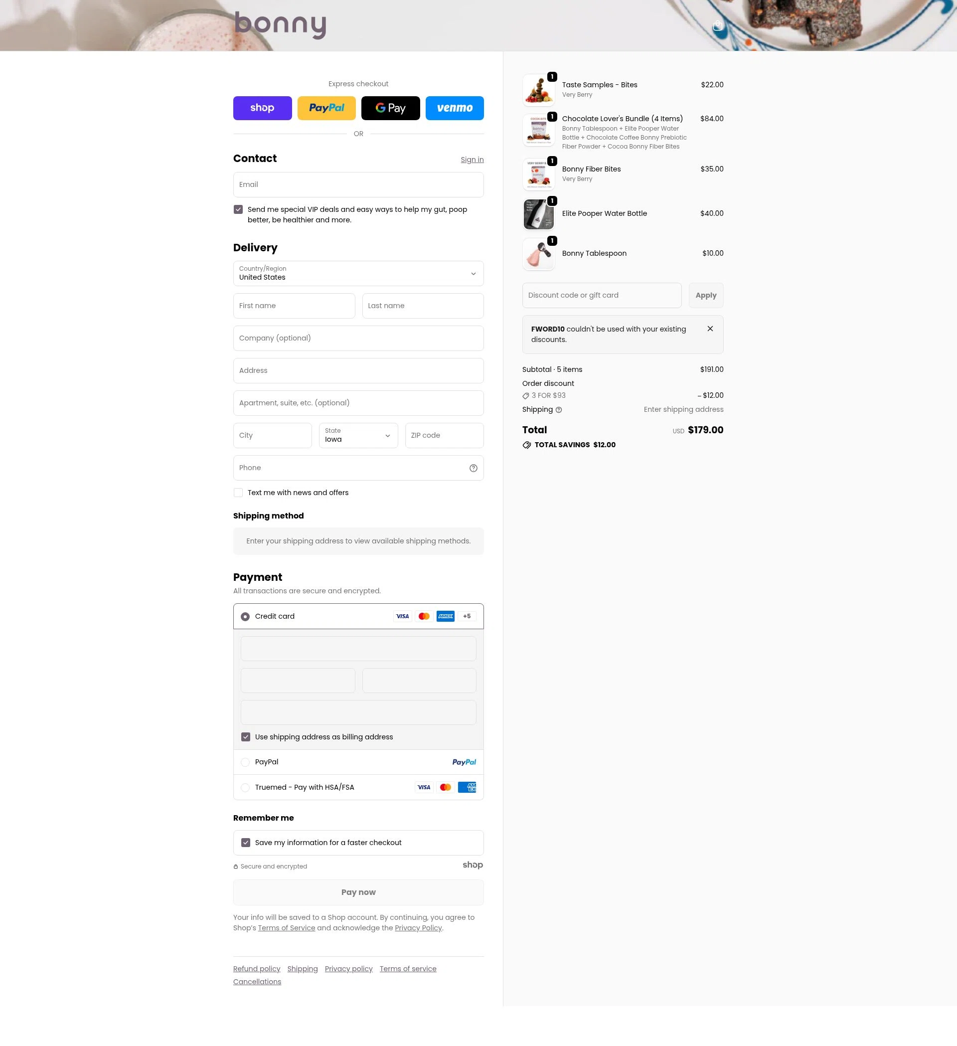 Bonny checkout page showing Bonny discount code box | Screenshot taken by SimplyCodes community member on Jan 6, 2026