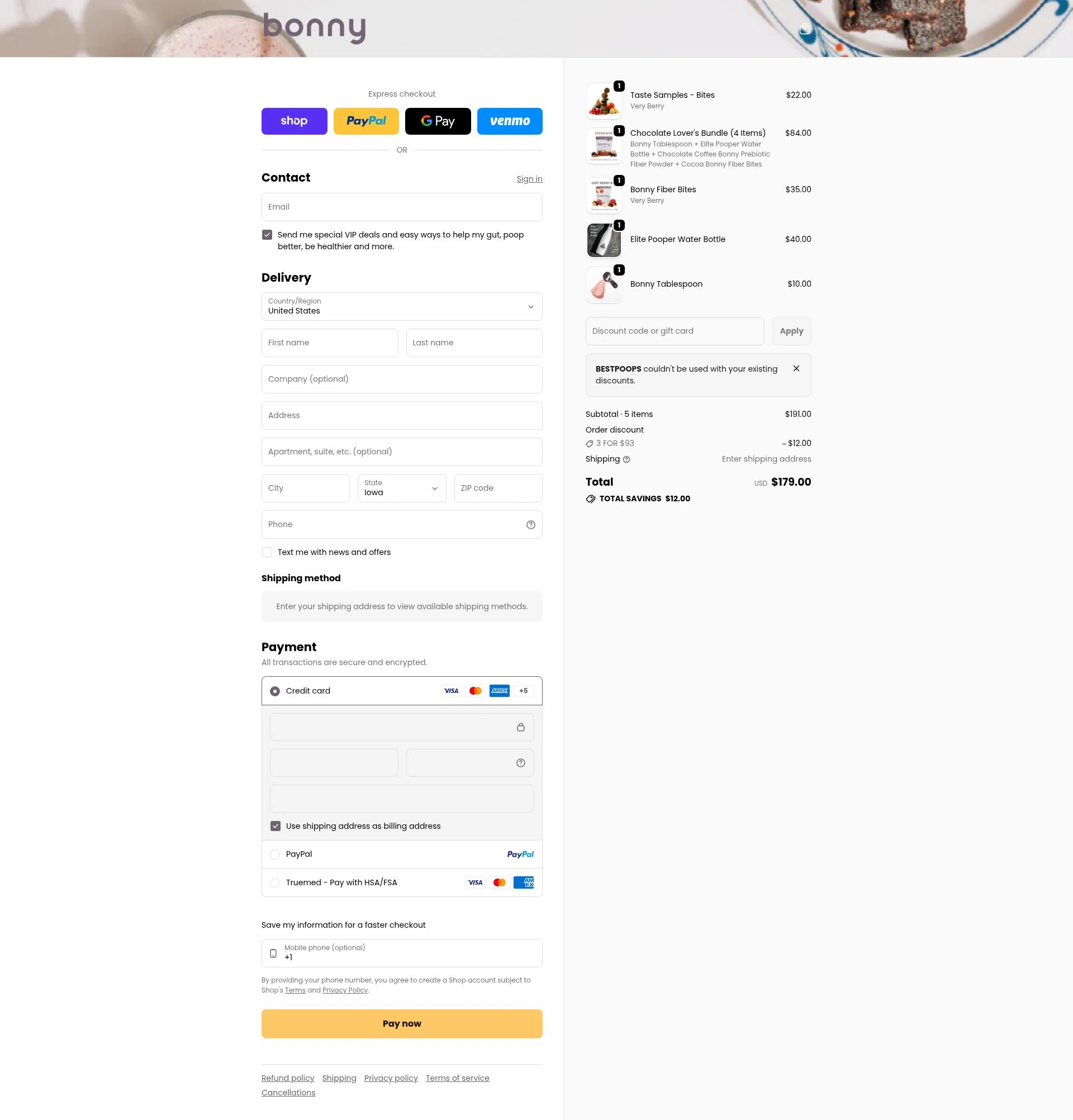 Bonny checkout page showing Bonny discount code box | Screenshot taken by SimplyCodes community member on Jan 11, 2026