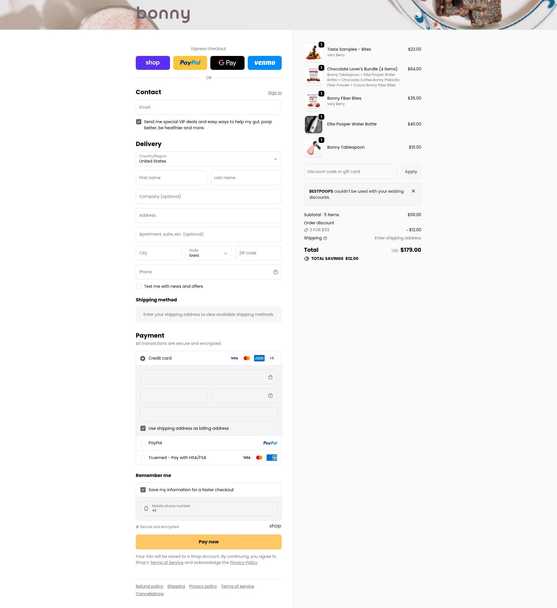 Bonny checkout page showing Bonny discount code box | Screenshot taken by SimplyCodes community member on Jan 1, 2026