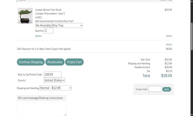 Bonsai Boy of New York checkout page showing Bonsai Boy of New York promo code box | Screenshot taken by SimplyCodes community member on May 8, 2025