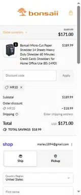 MR10 coupon verification screenshot