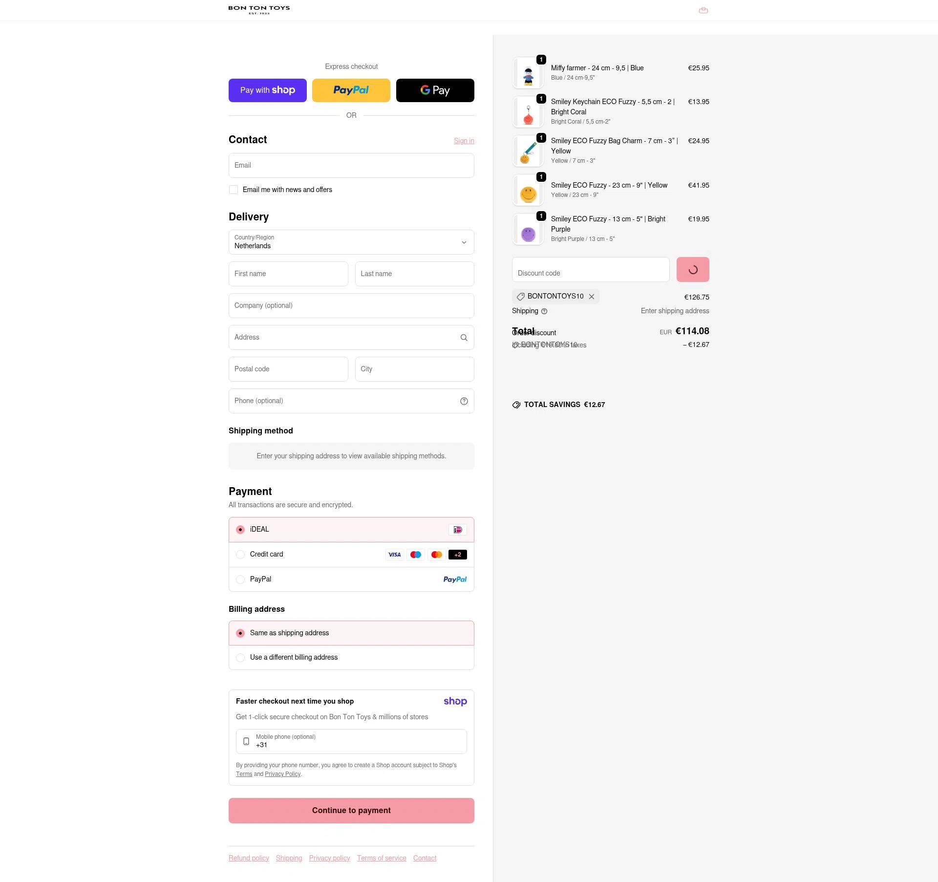 Bon Ton Toys checkout page showing Bon Ton Toys promo code box | Screenshot taken by SimplyCodes community member on Jan 12, 2026