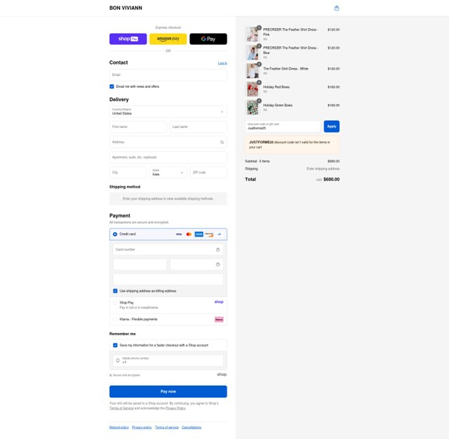 Bon Viviann checkout page showing Bon Viviann promo code box | Screenshot taken by SimplyCodes community member on Aug 23, 2025