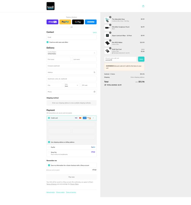 Booe checkout page showing Booe discount code box | Screenshot taken by SimplyCodes community member on Aug 17, 2025