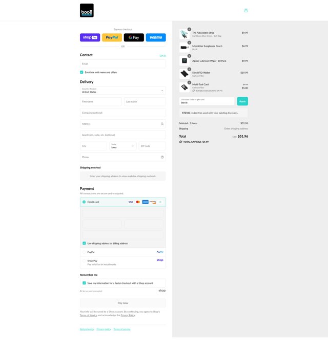 Booe checkout page showing Booe discount code box | Screenshot taken by SimplyCodes community member on Aug 17, 2025