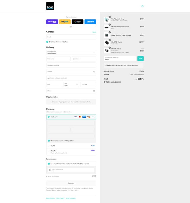 Booe checkout page showing Booe discount code box | Screenshot taken by SimplyCodes community member on Aug 22, 2025