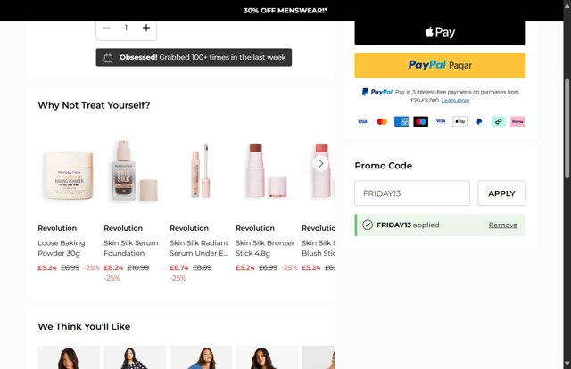 Boohoo checkout page showing Boohoo promo code box | Screenshot taken by SimplyCodes community member on Aug 27, 2025