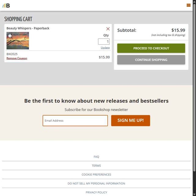 BookBaby checkout page showing BookBaby promo code box | Screenshot taken by SimplyCodes community member on Jul 23, 2025