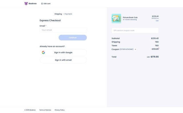 Bookroo checkout page showing Bookroo coupon code box | Screenshot taken by SimplyCodes community member on Jul 30, 2025