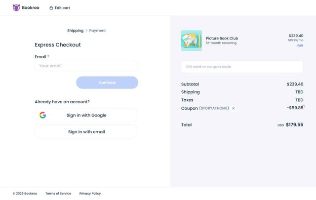 Bookroo checkout page showing Bookroo coupon code box | Screenshot taken by SimplyCodes community member on Jun 25, 2025