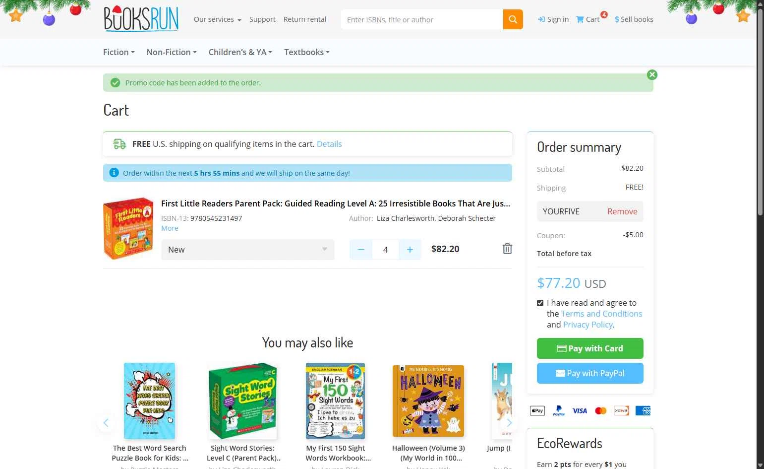 BooksRun checkout page showing BooksRun coupon code box | Screenshot taken by SimplyCodes community member on Dec 16, 2025