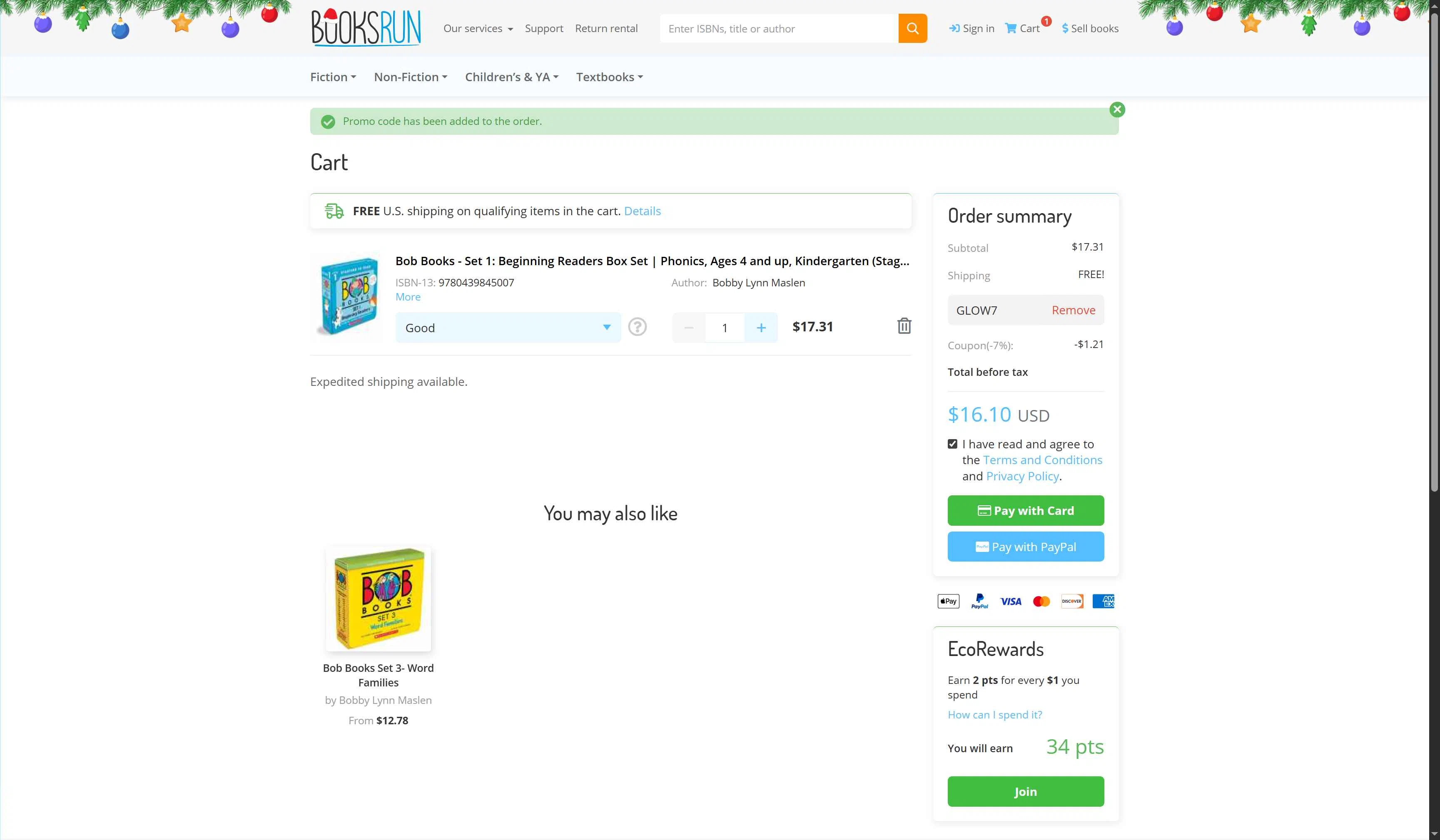 BooksRun checkout page showing BooksRun coupon code box | Screenshot taken by SimplyCodes community member on Dec 10, 2025