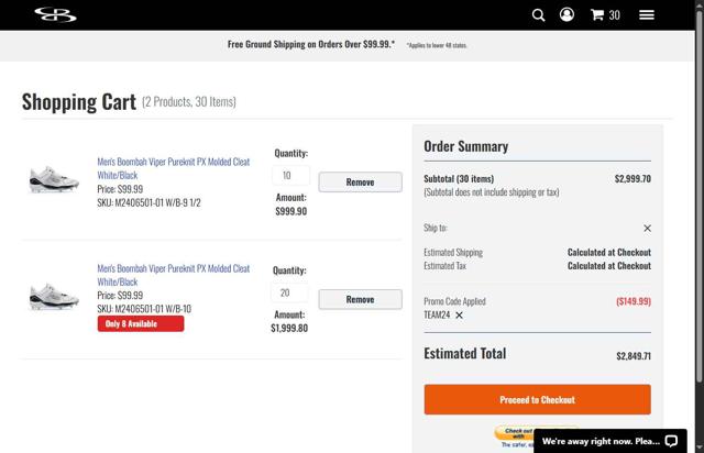 Boombah checkout page showing Boombah promo code box | Screenshot taken by SimplyCodes community member on May 30, 2025