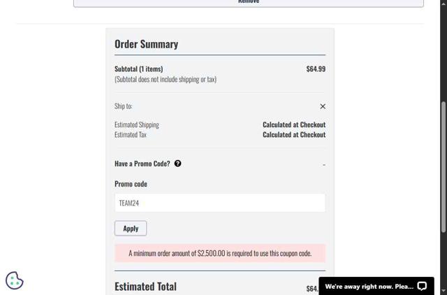 Boombah checkout page showing Boombah promo code box | Screenshot taken by SimplyCodes community member on May 16, 2025