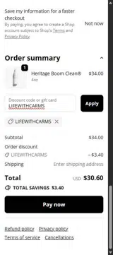LIFEWITHCARMS coupon verification screenshot