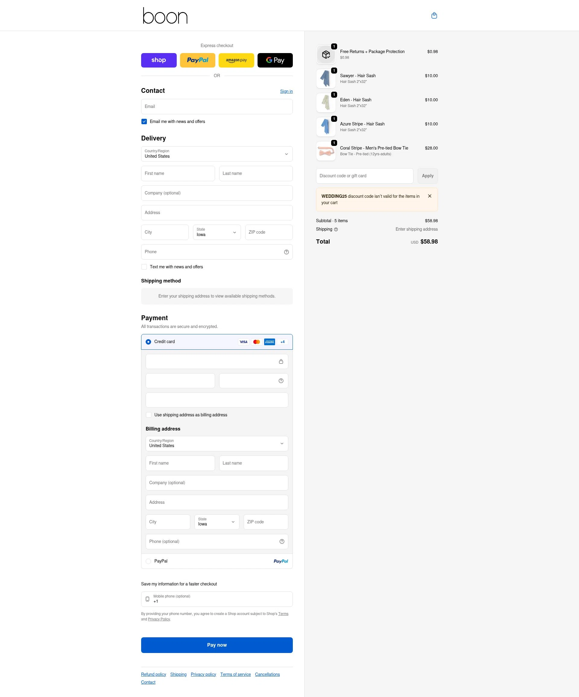 Boon Ties checkout page showing Boon Ties discount code box | Screenshot taken by SimplyCodes community member on Feb 24, 2026