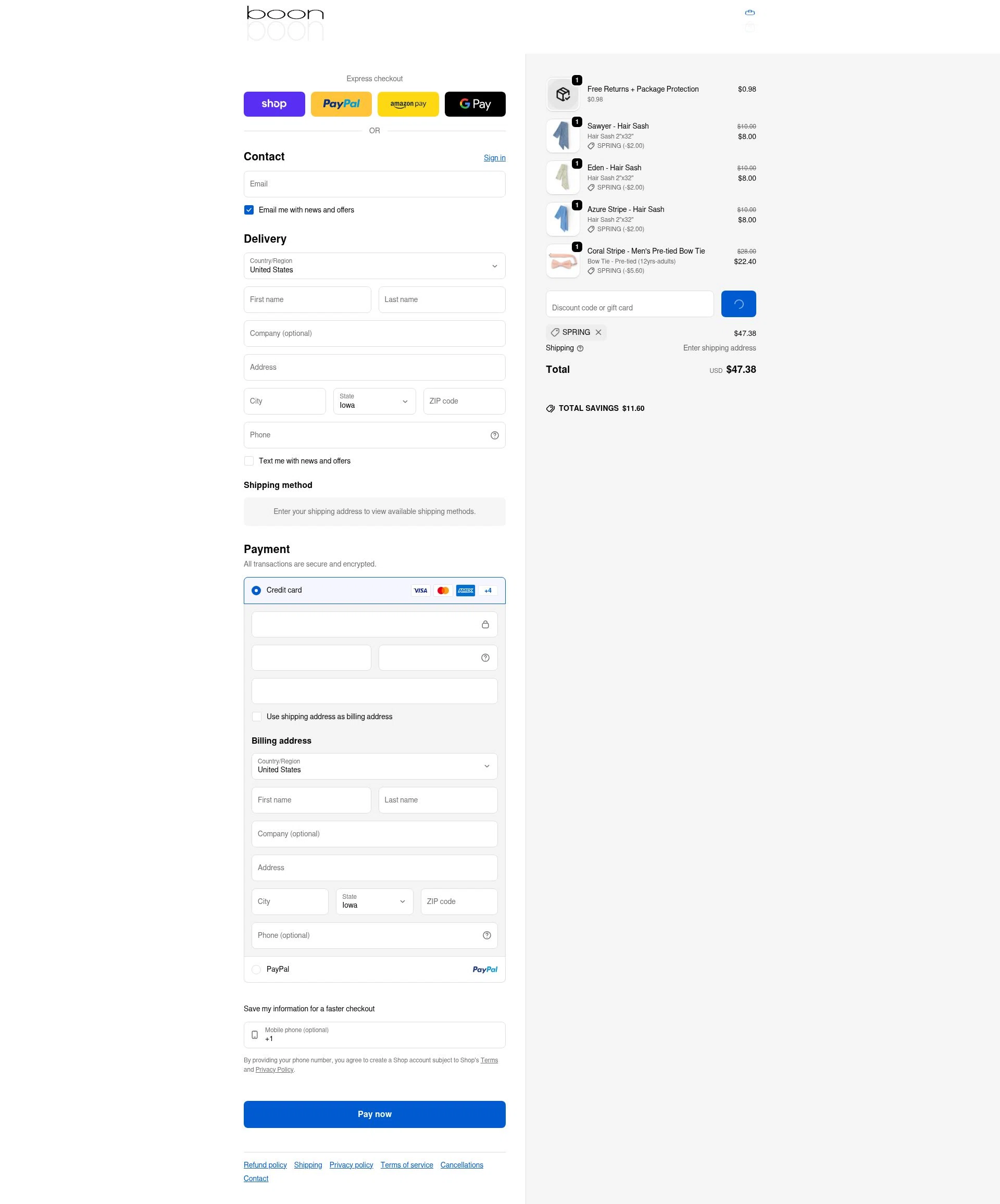 Boon Ties checkout page showing Boon Ties discount code box | Screenshot taken by SimplyCodes community member on Feb 24, 2026