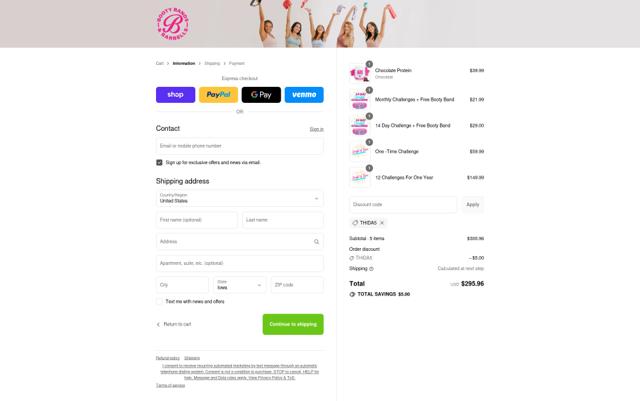 Booty Bands checkout page showing Booty Bands promo code box | Screenshot taken by SimplyCodes community member on Sep 10, 2025