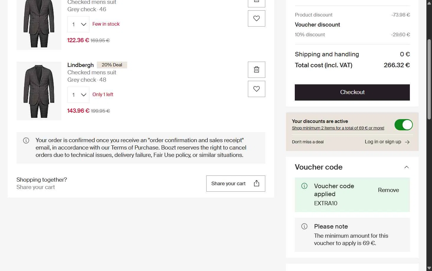 Boozt checkout page showing Boozt promo code box | Screenshot taken by SimplyCodes community member on Jan 6, 2026