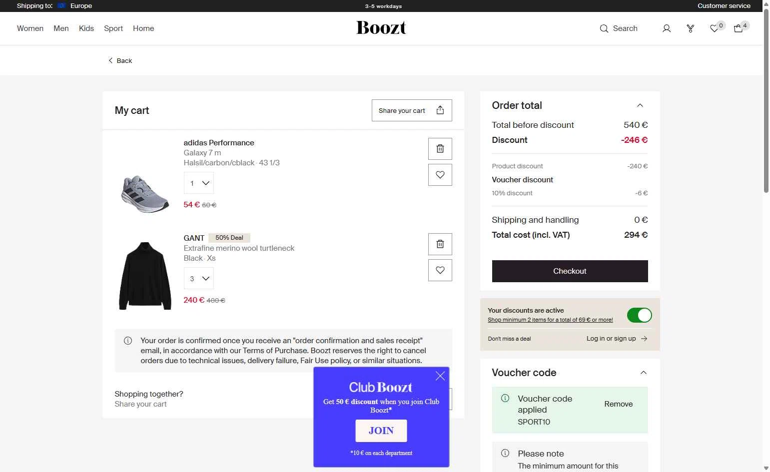 Boozt checkout page showing Boozt promo code box | Screenshot taken by SimplyCodes community member on Jan 24, 2026