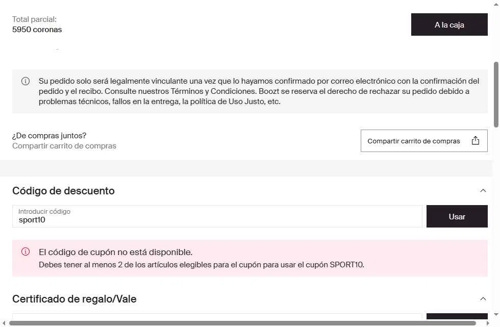 Boozt checkout page showing Boozt promo code box | Screenshot taken by SimplyCodes community member on Jan 31, 2026