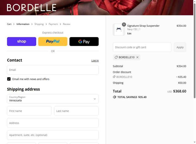 Bordelle checkout page showing Bordelle promo code box | Screenshot taken by SimplyCodes community member on Sep 2, 2025