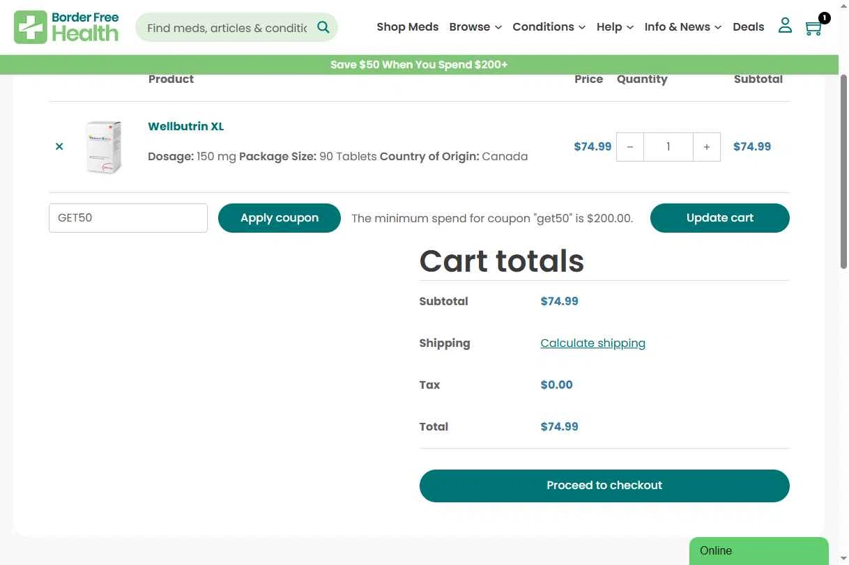 Border Free Health checkout page showing Border Free Health promo code box | Screenshot taken by SimplyCodes community member on Jan 6, 2026