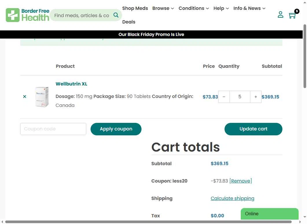 Border Free Health checkout page showing Border Free Health promo code box | Screenshot taken by SimplyCodes community member on Dec 3, 2025