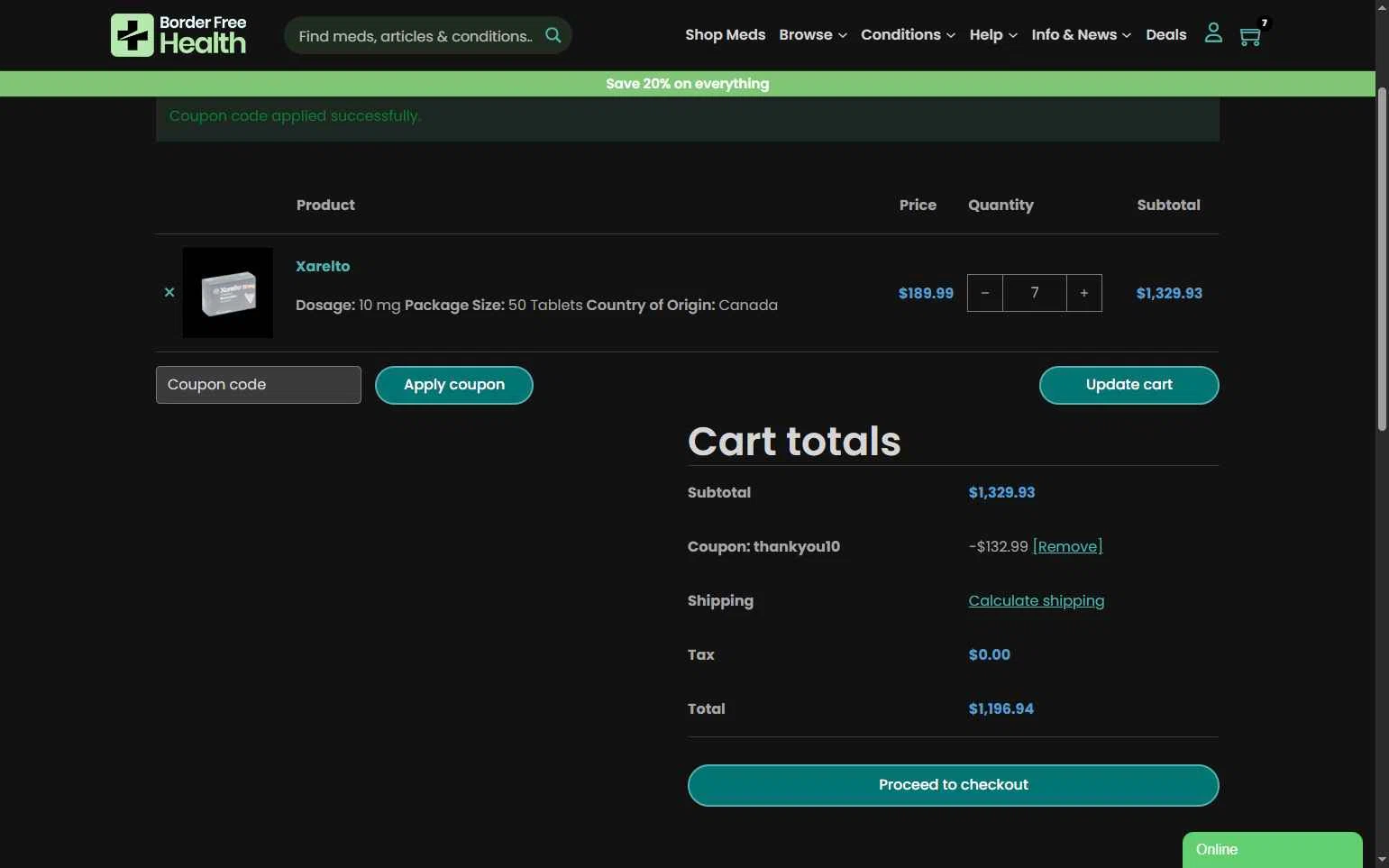 Border Free Health checkout page showing Border Free Health promo code box | Screenshot taken by SimplyCodes community member on Dec 19, 2025