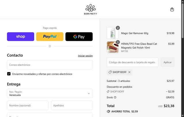 Born Pretty checkout page showing Born Pretty coupon code box | Screenshot taken by SimplyCodes community member on Sep 15, 2025