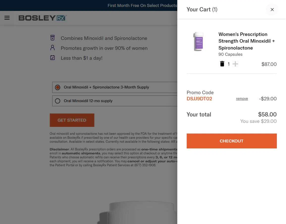 BosleyRx checkout page showing BosleyRx promo code box | Screenshot taken by SimplyCodes community member on Oct 3, 2025