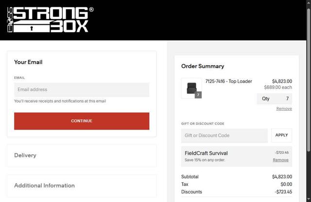 BOSS StrongBox checkout page showing BOSS StrongBox promo code box | Screenshot taken by SimplyCodes community member on Jun 10, 2025