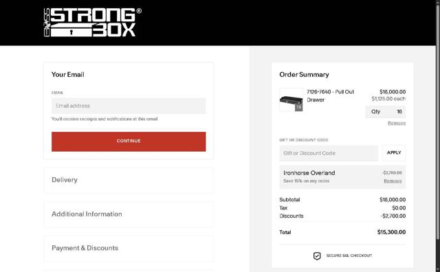 BOSS StrongBox checkout page showing BOSS StrongBox promo code box | Screenshot taken by SimplyCodes community member on Jun 10, 2025