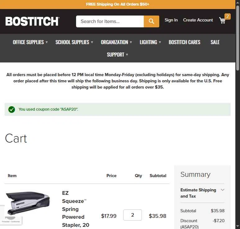 Bostitch Office checkout page showing Bostitch Office promo code box | Screenshot taken by SimplyCodes community member on Dec 10, 2025